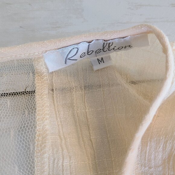 Rebellion Gauze Lace Bell Sleeve Blouse Top Sheer Romantic Feminine Boho Chic M - Picture 5 of 11